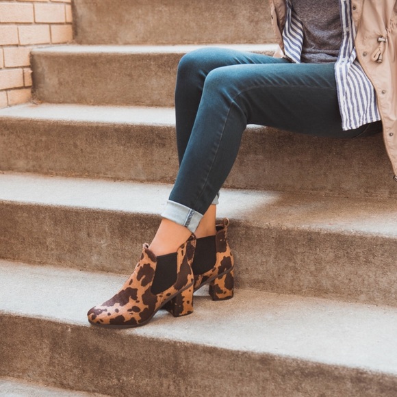 Water Resistant Cognac Animal Print Ankle Booties - Picture 6 of 8